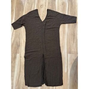 Christy Dawn Brown Knit Duster  Sweater‎ Dress Front Slit Made In USA M/L z1